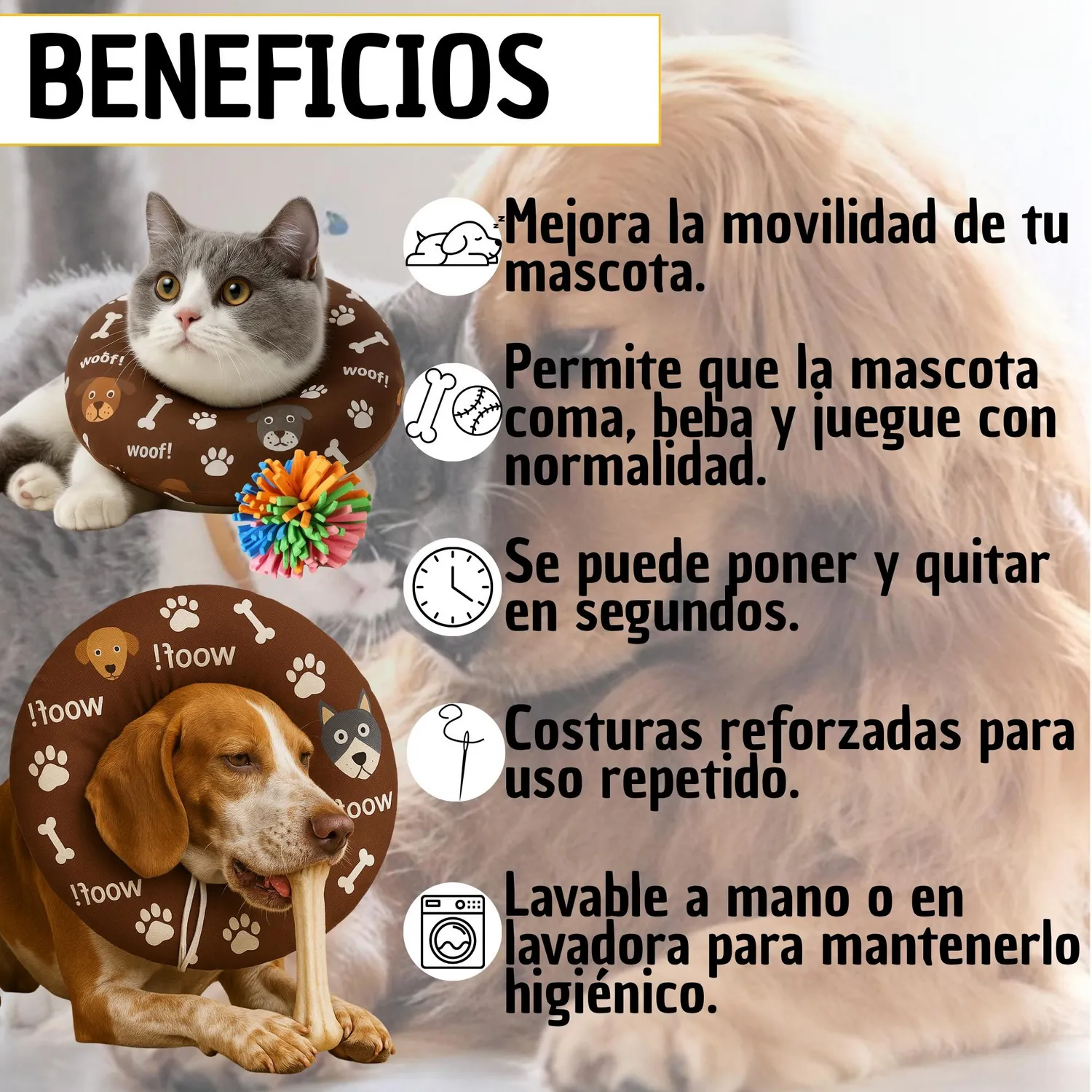 Collar Isabelino Acolchado Antifluido Ajustable Perros y Gatos Tonos Oscuros S 4