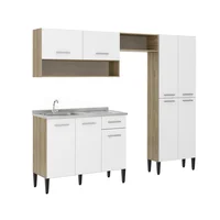 Cocina Integral En Mdp 230Cm Bertolini Con Lavaplatos Izquierdo Roble Y Blanco