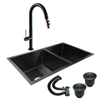 Combo Lavaplatos Doble 77*45cm+ Griferia Lvp Negra-rosa+ Acc