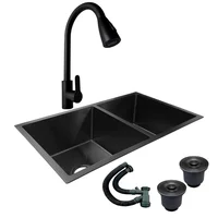 Combo Lavaplatos Doble 77*45cm+ Griferia Lvp Negra 1912+ Acc