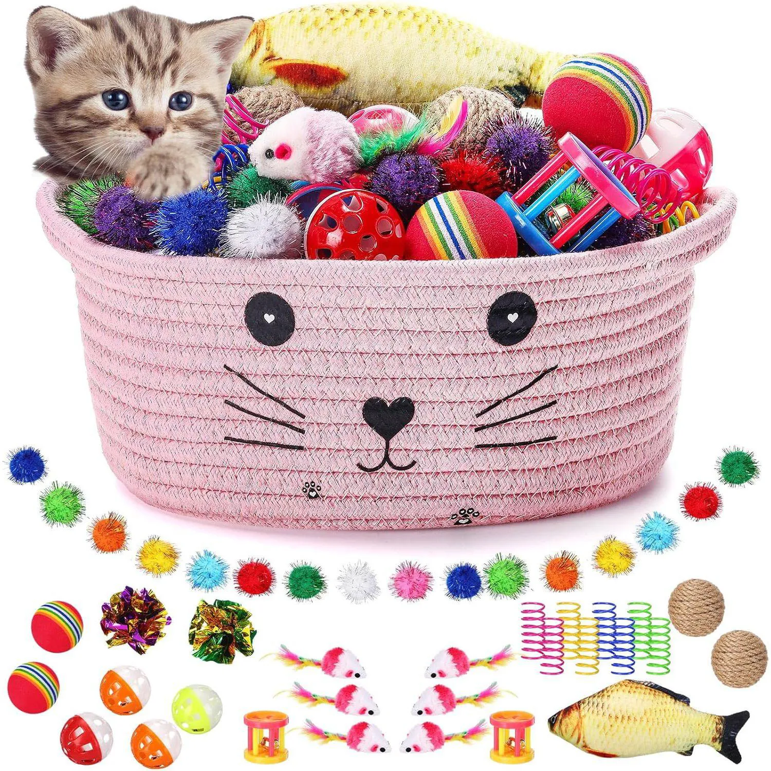 Juego De Juguete Para Gatos Con Canasta De Almacenamiento Y Accesorios Interactivos