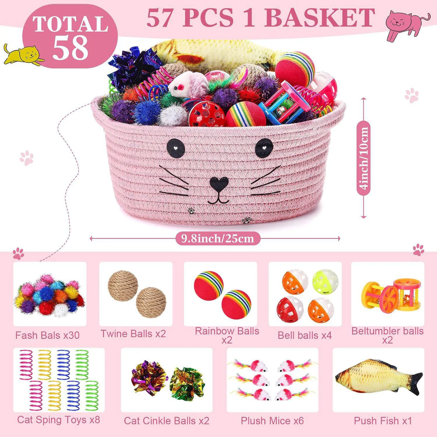 Juego De Juguete Para Gatos Con Canasta De Almacenamiento Y Accesorios Interactivos