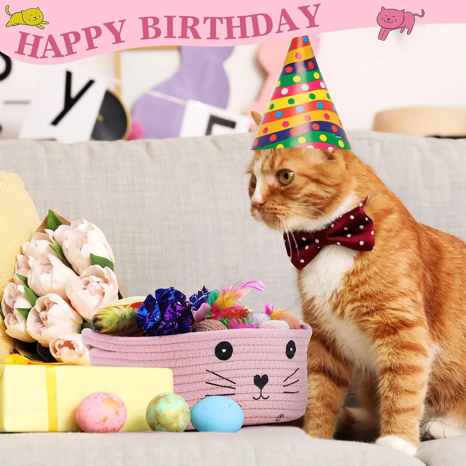 Juego De Juguete Para Gatos Con Canasta De Almacenamiento Y Accesorios Interactivos 6