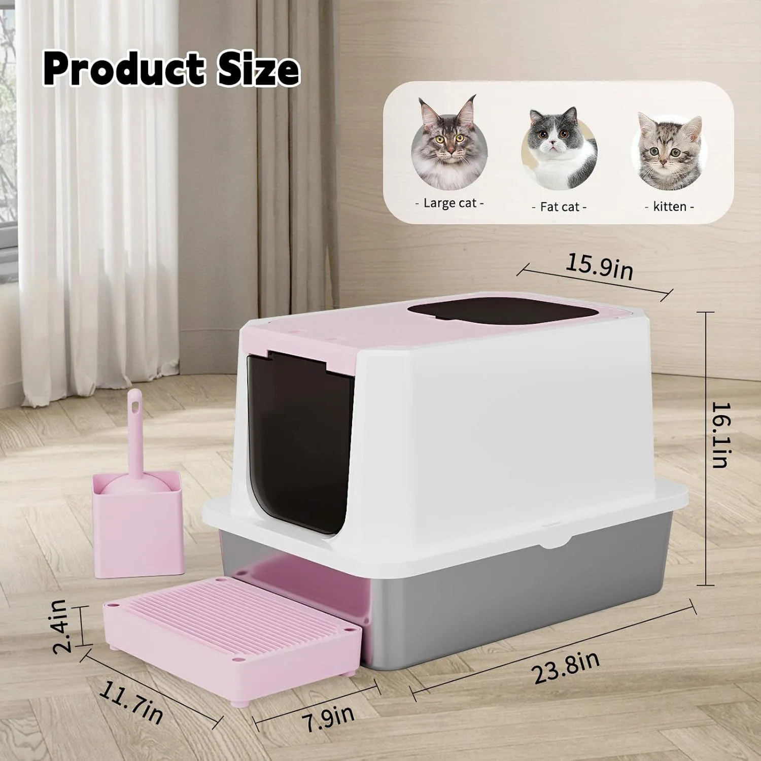 Caja De Arena Para Gatos Rizzari Acero Inoxidable Cerrada Grande Antifugas