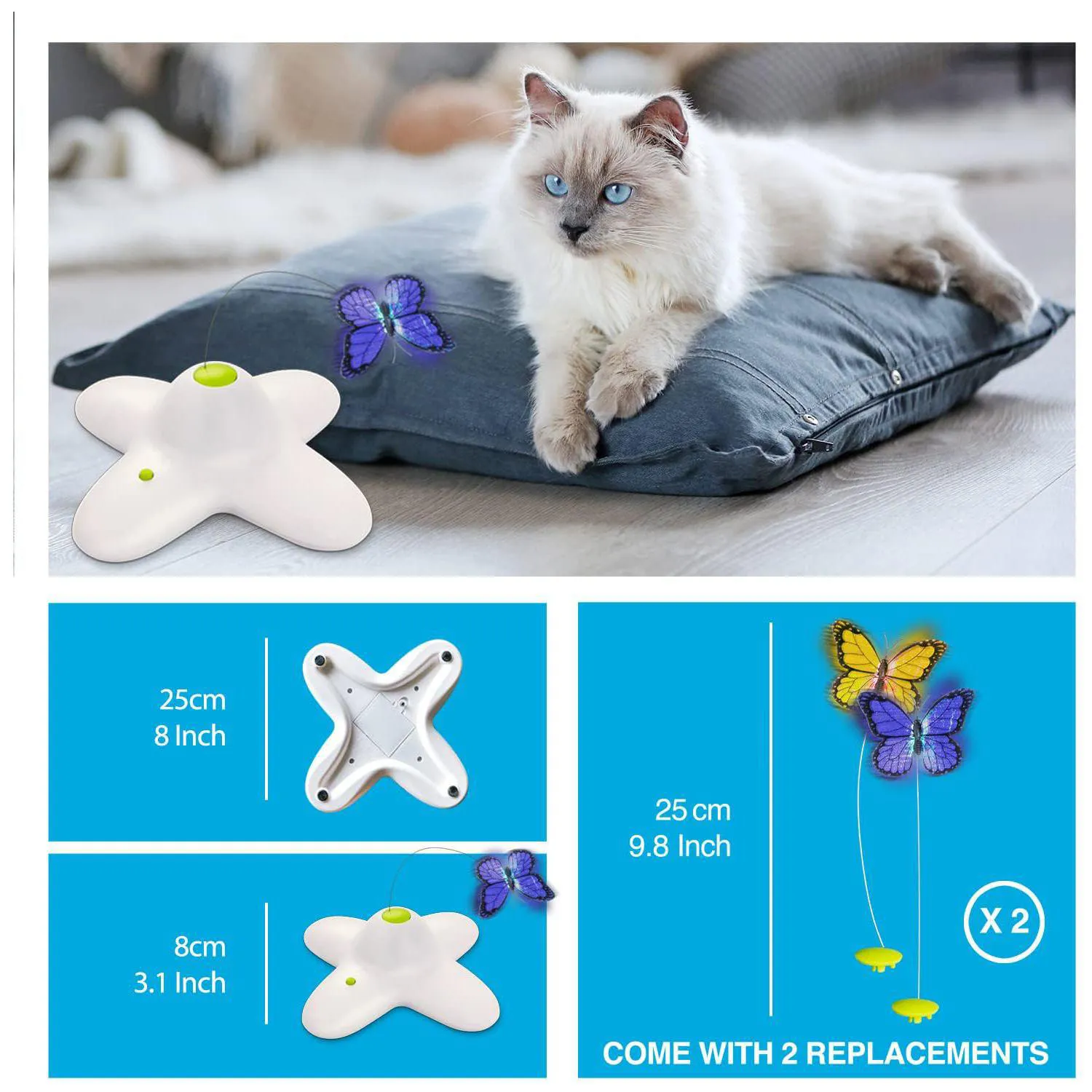 Juguete Interactivo ALL FOR PAWS Para Gatos Con Mariposa Giratoria