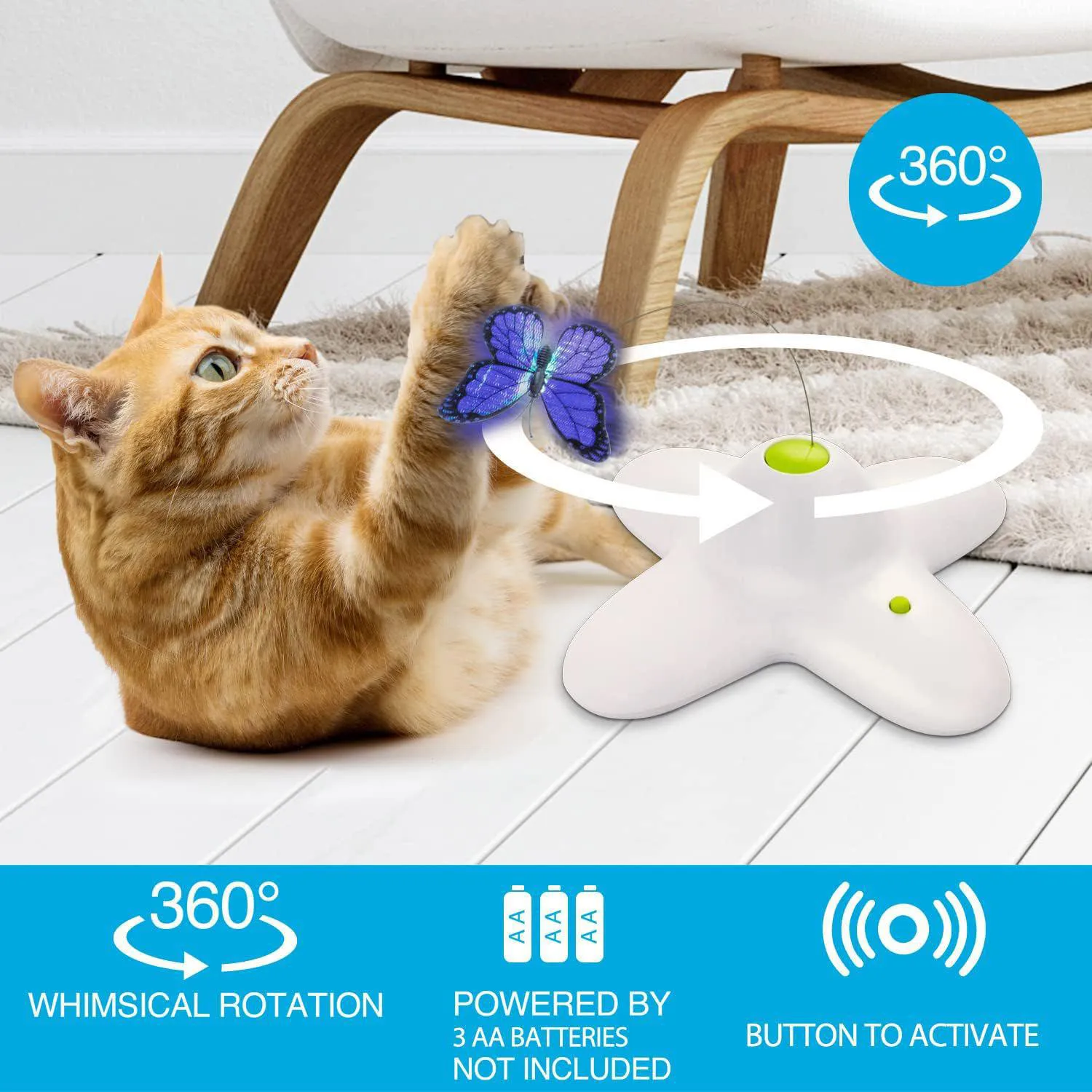 Juguete Interactivo ALL FOR PAWS Para Gatos Con Mariposa Giratoria 3