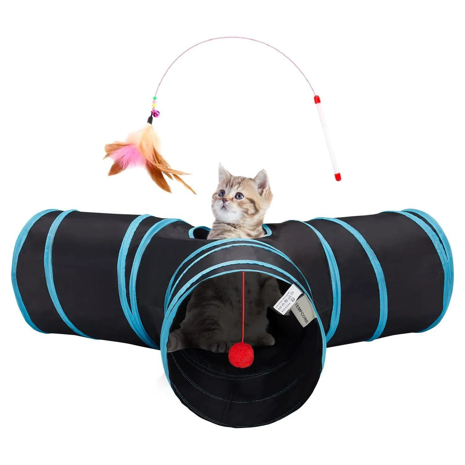 Túnel Interactivo Para Gatos De Tres Vías Plegable Con Pelota Colgante