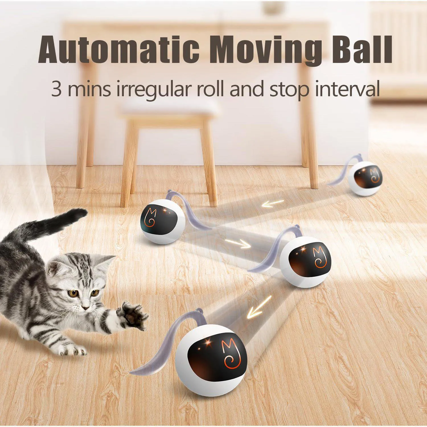 Pelota Interactiva Para Gatos Con Movimiento Automático Y Cola Esponjosa Recargable