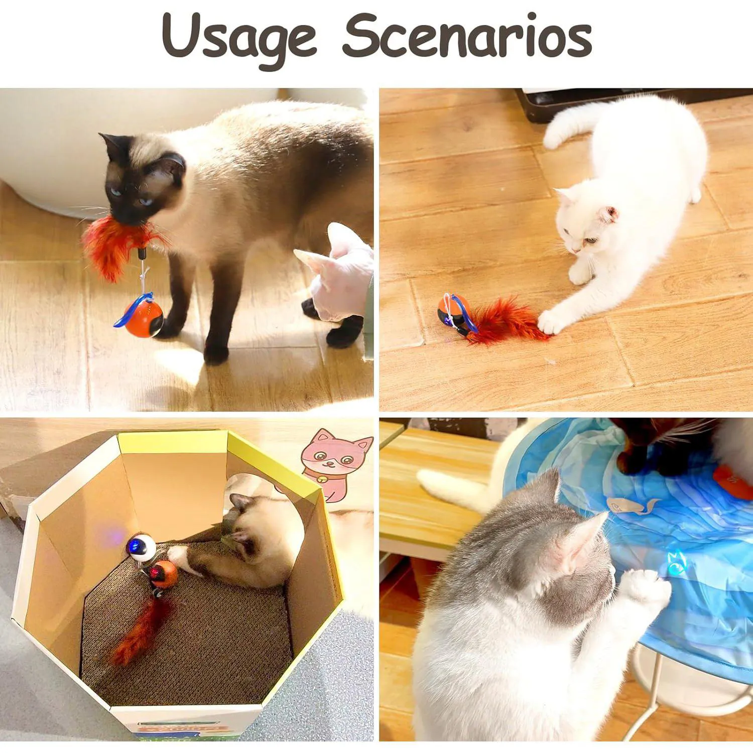 Pelota Interactiva Para Gatos Con Movimiento Automático Y Cola Esponjosa Recargable 4