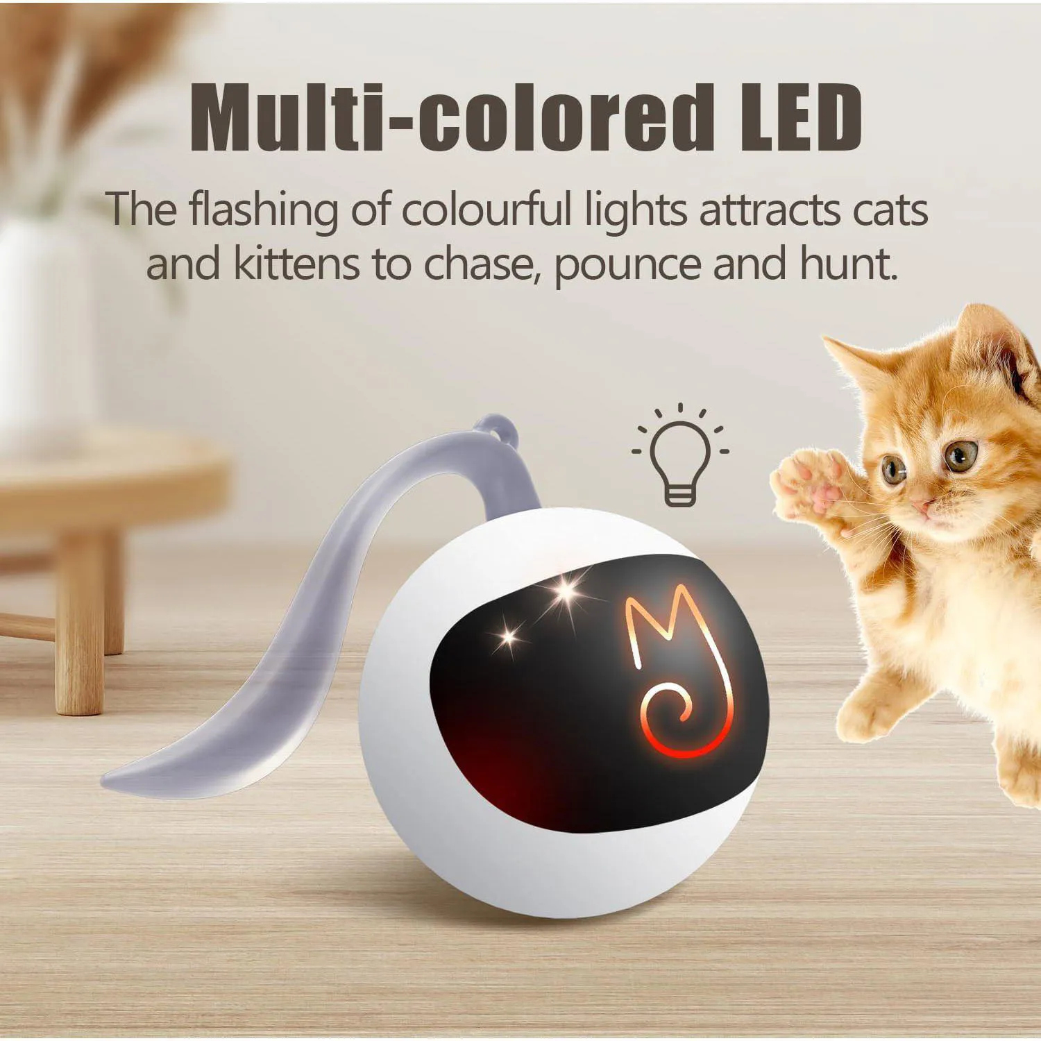 Pelota Interactiva Para Gatos Con Movimiento Automático Y Cola Esponjosa Recargable 6