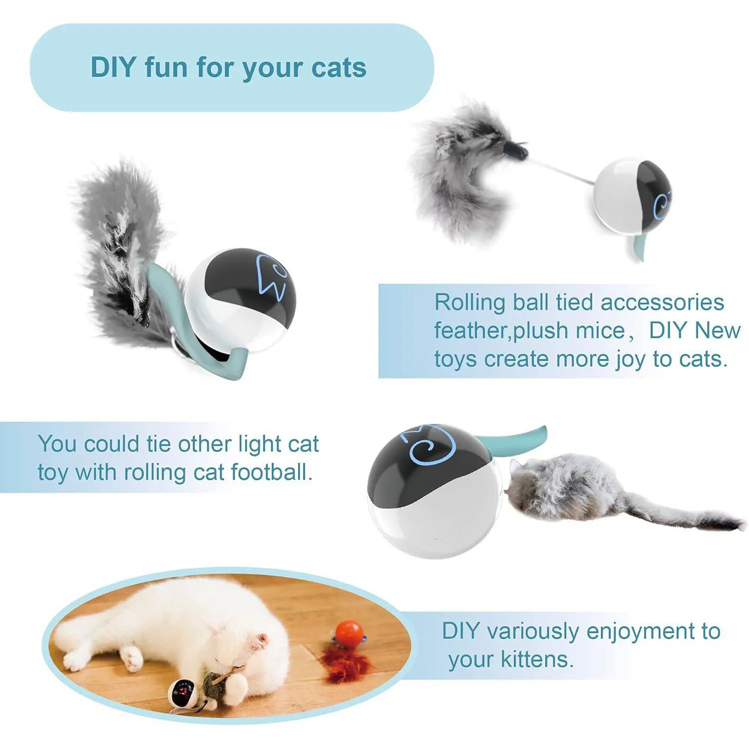 Pelota Interactiva Para Gatos Con Movimiento Automático Y Cola Esponjosa Recargable 8