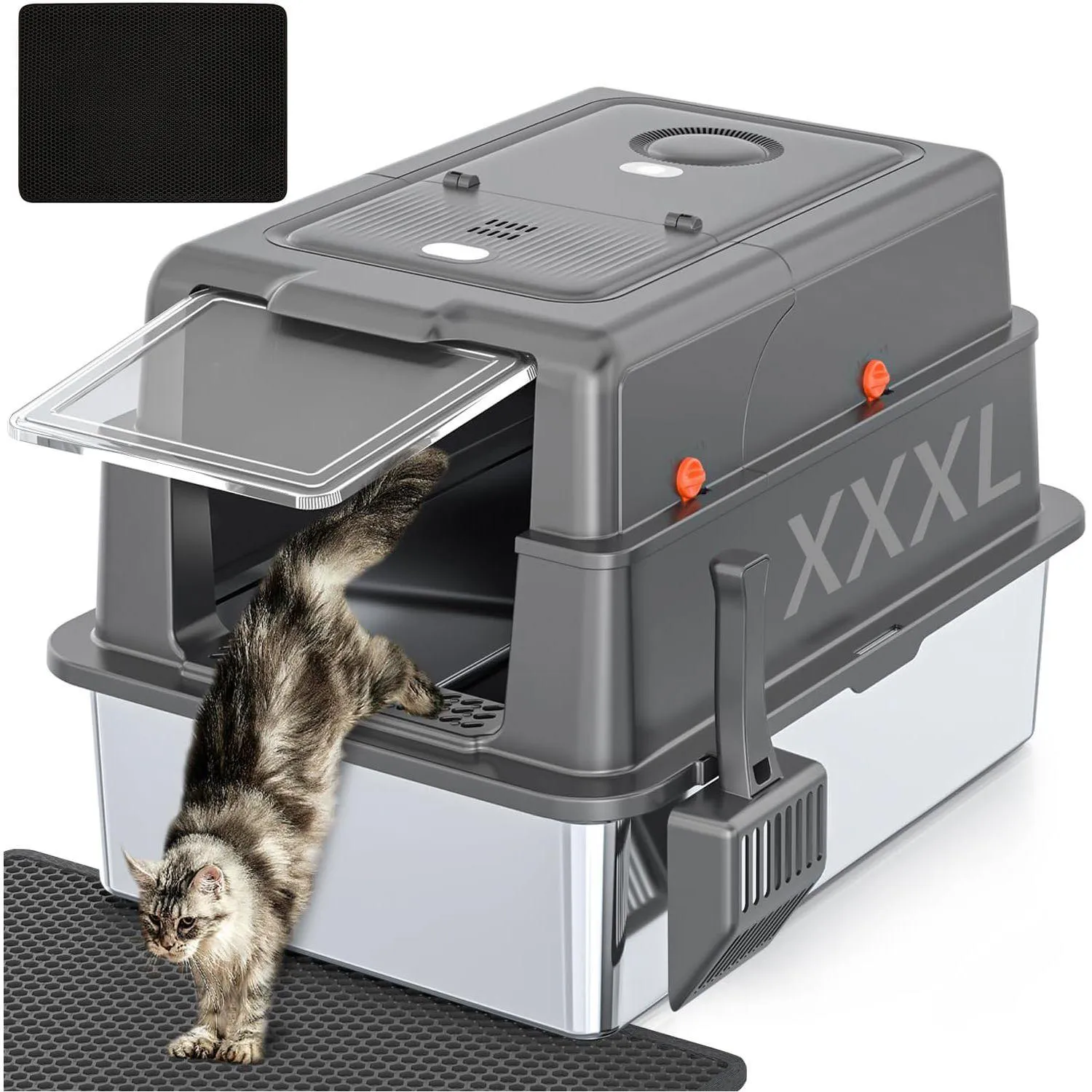 Caja De Arena Extra Grande De Acero Inoxidable Con Tapa Para Gatos Grandes