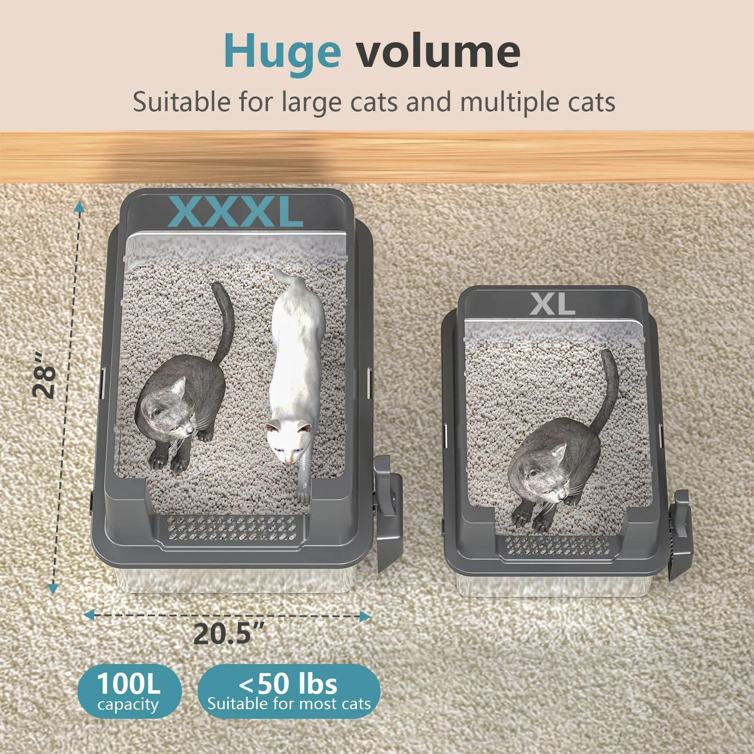 Caja De Arena Extra Grande De Acero Inoxidable Con Tapa Para Gatos Grandes
