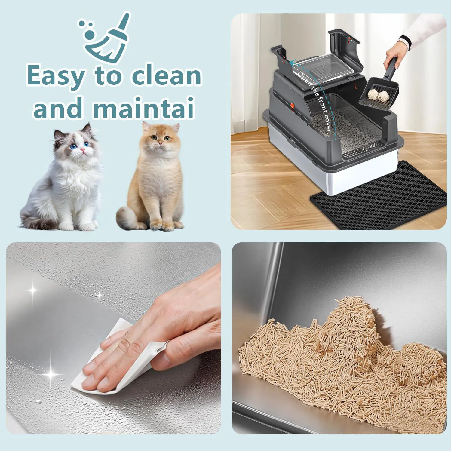 Caja De Arena Extra Grande De Acero Inoxidable Con Tapa Para Gatos Grandes 5