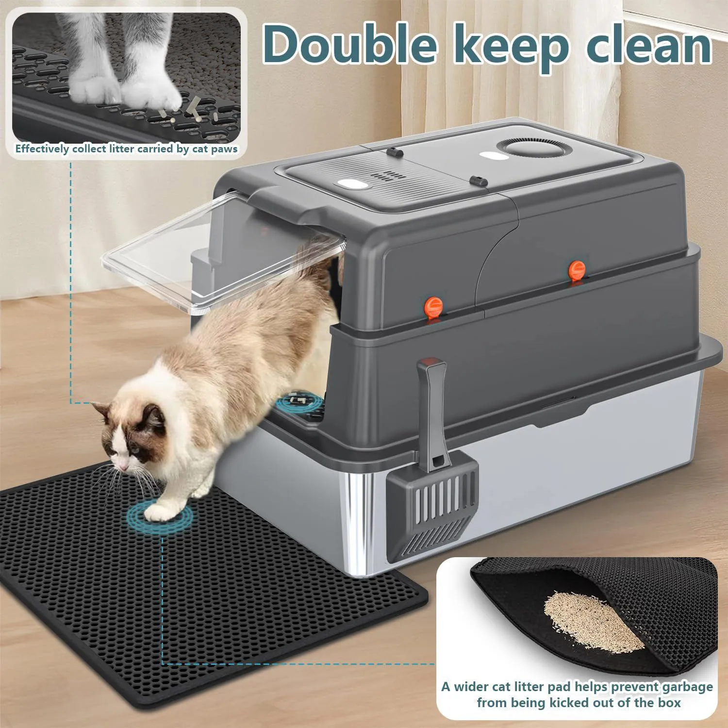 Caja De Arena Extra Grande De Acero Inoxidable Con Tapa Para Gatos Grandes 6