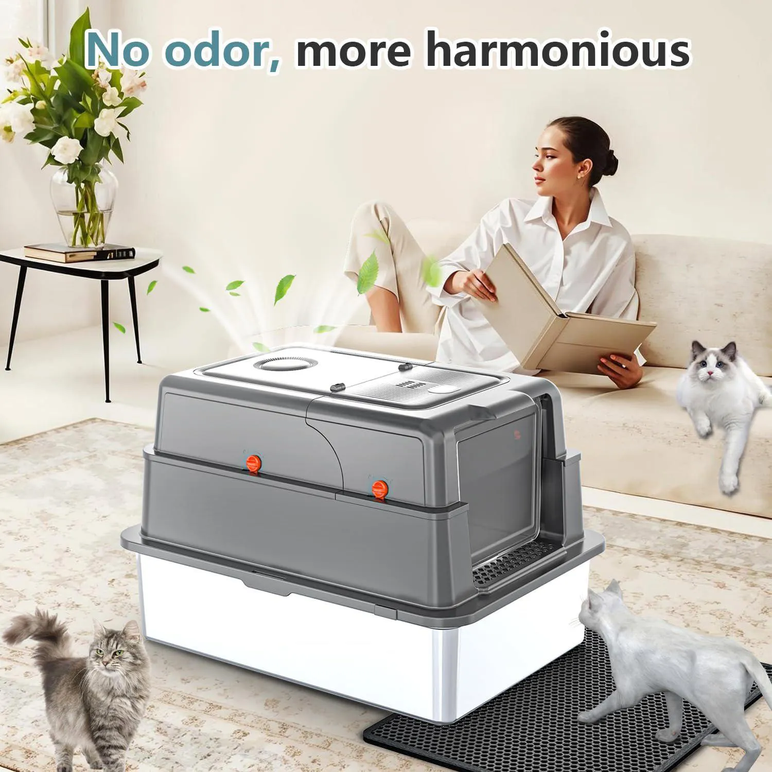 Caja De Arena Extra Grande De Acero Inoxidable Con Tapa Para Gatos Grandes 8