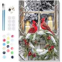 Kit De Pintura Por Números De Cardenal Navideño Para Adultos Con Lienzo Enmarcado