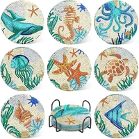 Kit De Posavasos De Pintura De Diamantes Con Diseño De Océano Para Manualidades