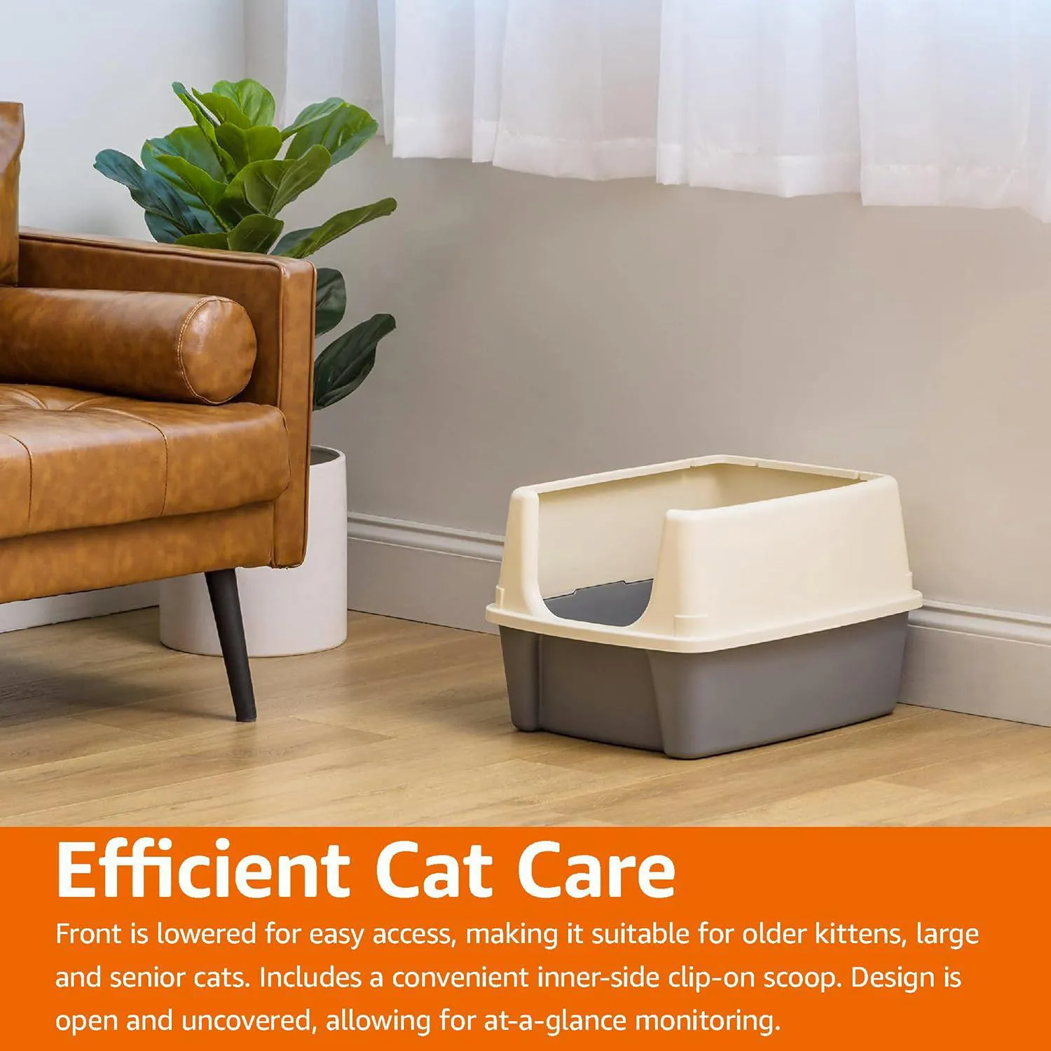 Caja De Arena Para Gatos Amazon Basics Grande Con Lados Altos Y Cuchara Incluida 9
