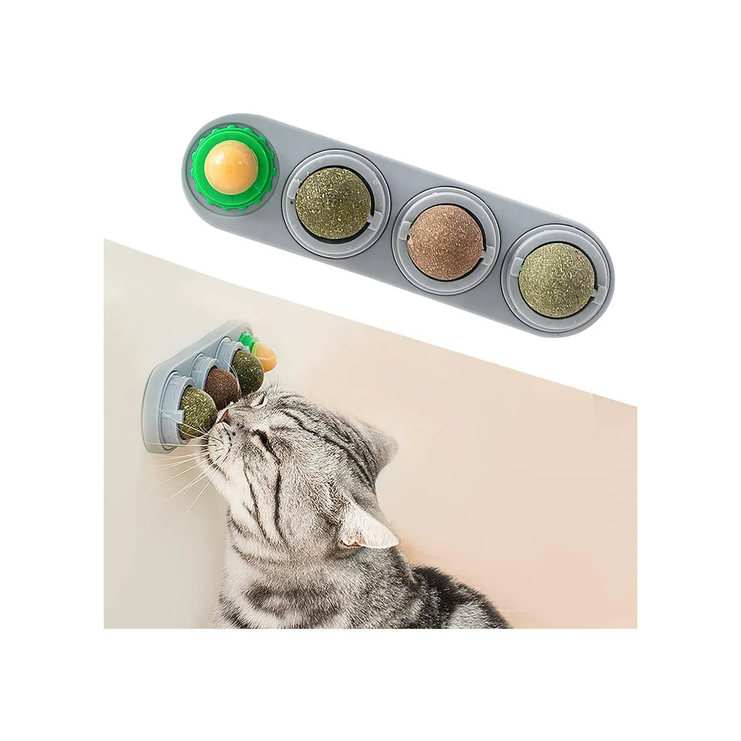 Juguete De Hierba Gatera Para Gatos Con Bolas Giratorias Y Limpieza Dental