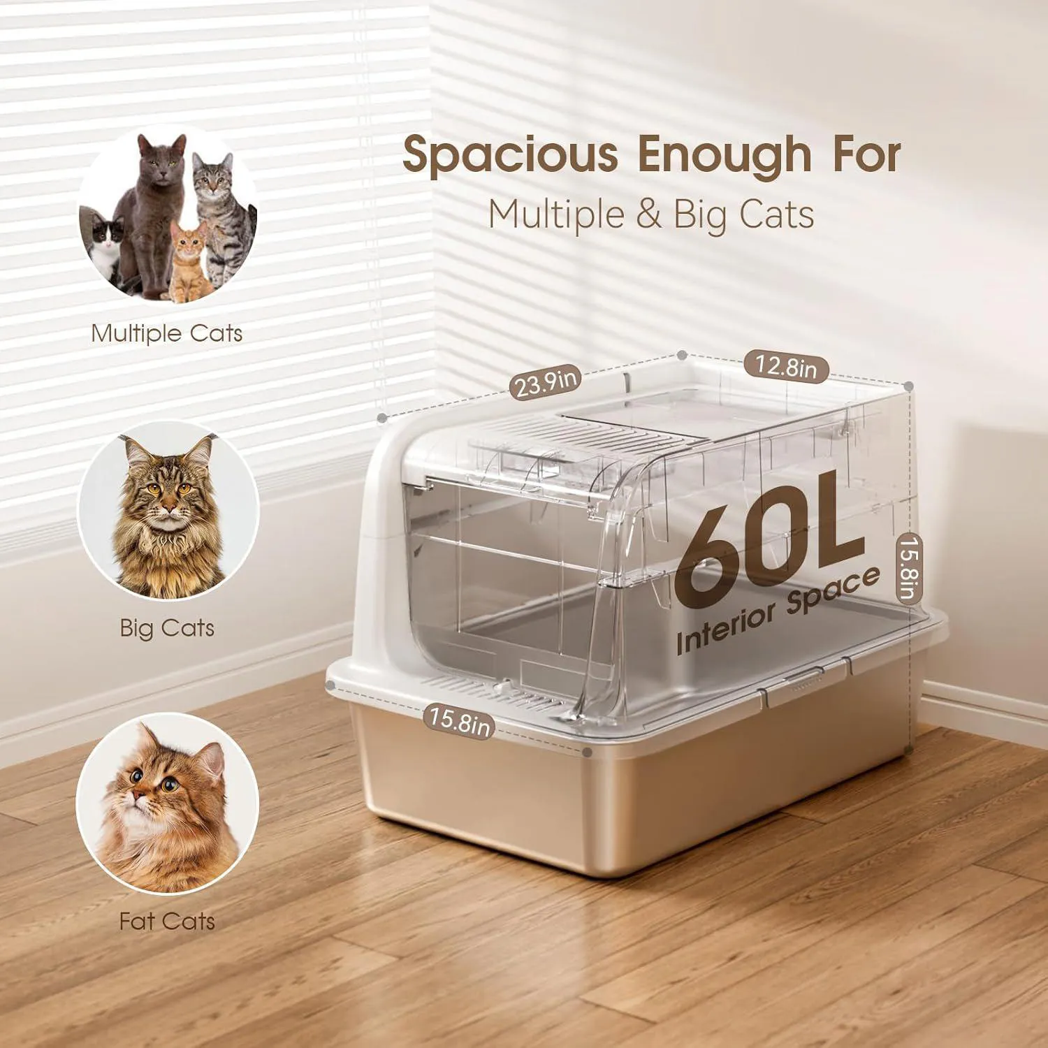 Caja De Arena Para Gatos De Acero Inoxidable Con Tapa Ajustable Y Diseño Antifugas 4