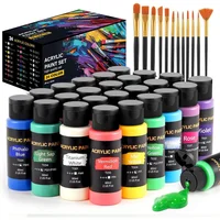 Juego De Pintura Acrílica Con 24 Colores Y 12 Pinceles Para Arte Creativo