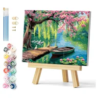 Kit De Pintura Por Números Paisaje Junto Al Lago Para Adultos Con Lienzo Enmarcado