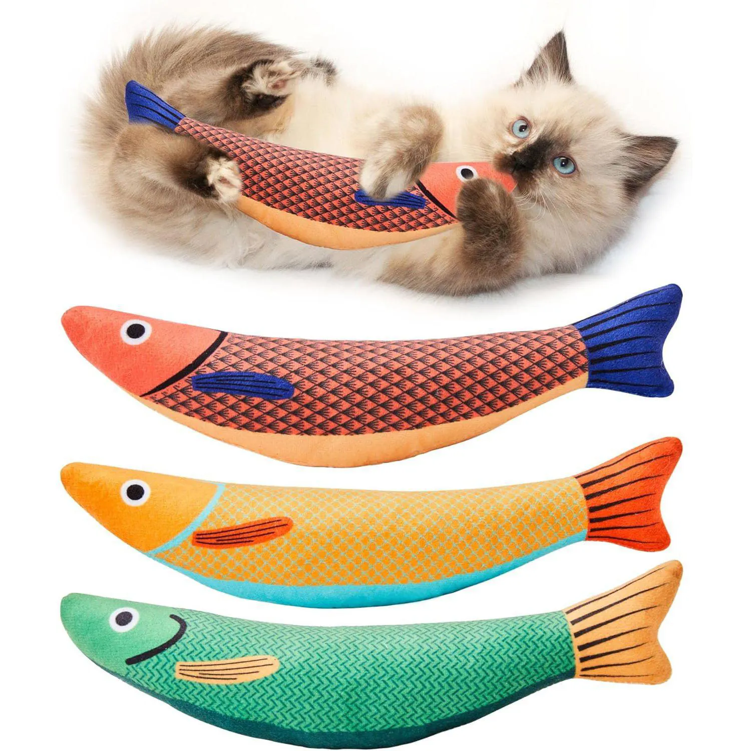 Juguete De Pez Para Gatos Con Hierba Gatera Sonido Arrugado Y Diseño Suave Paquete De Tres