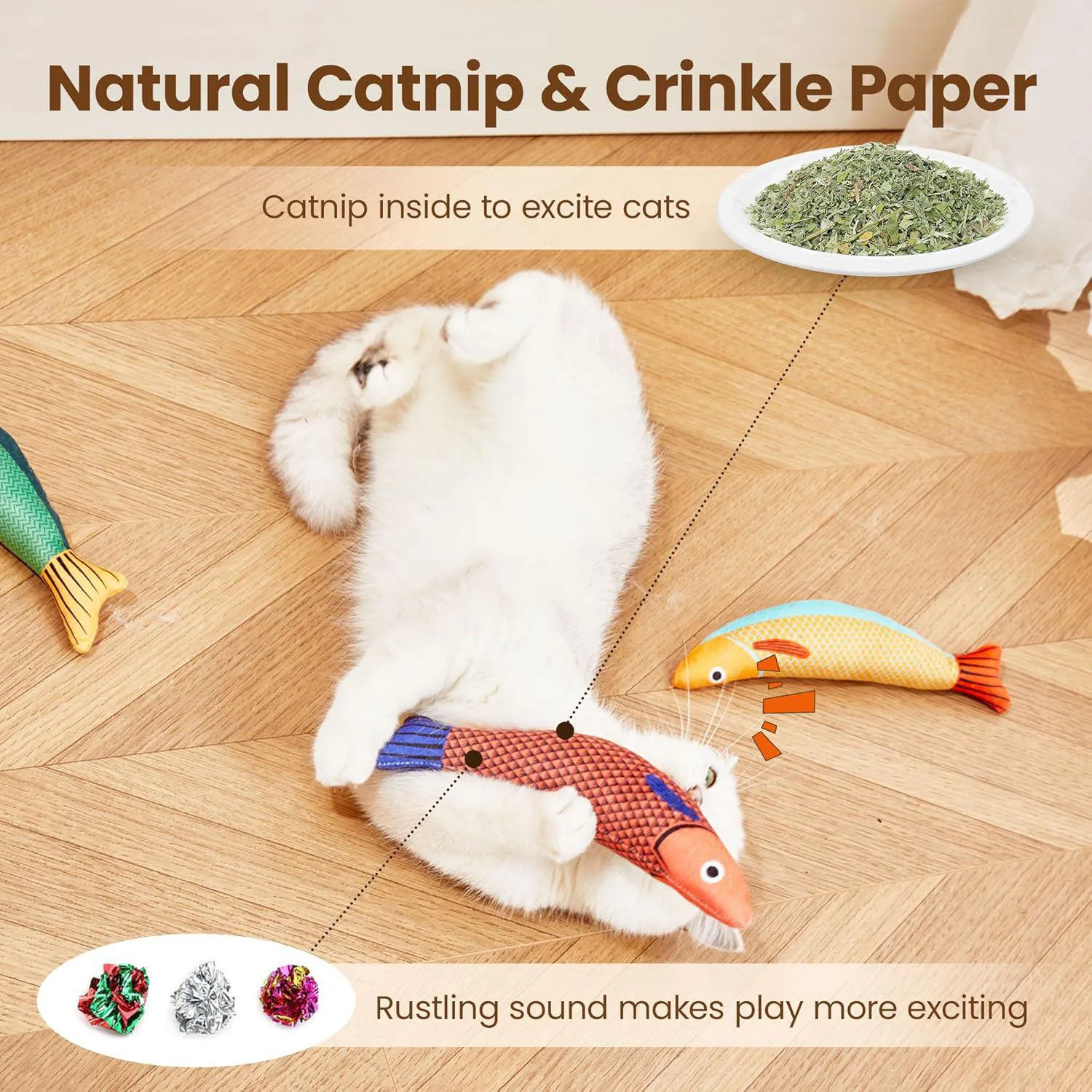 Juguete De Pez Para Gatos Con Hierba Gatera Sonido Arrugado Y Diseño Suave Paquete De Tres 4