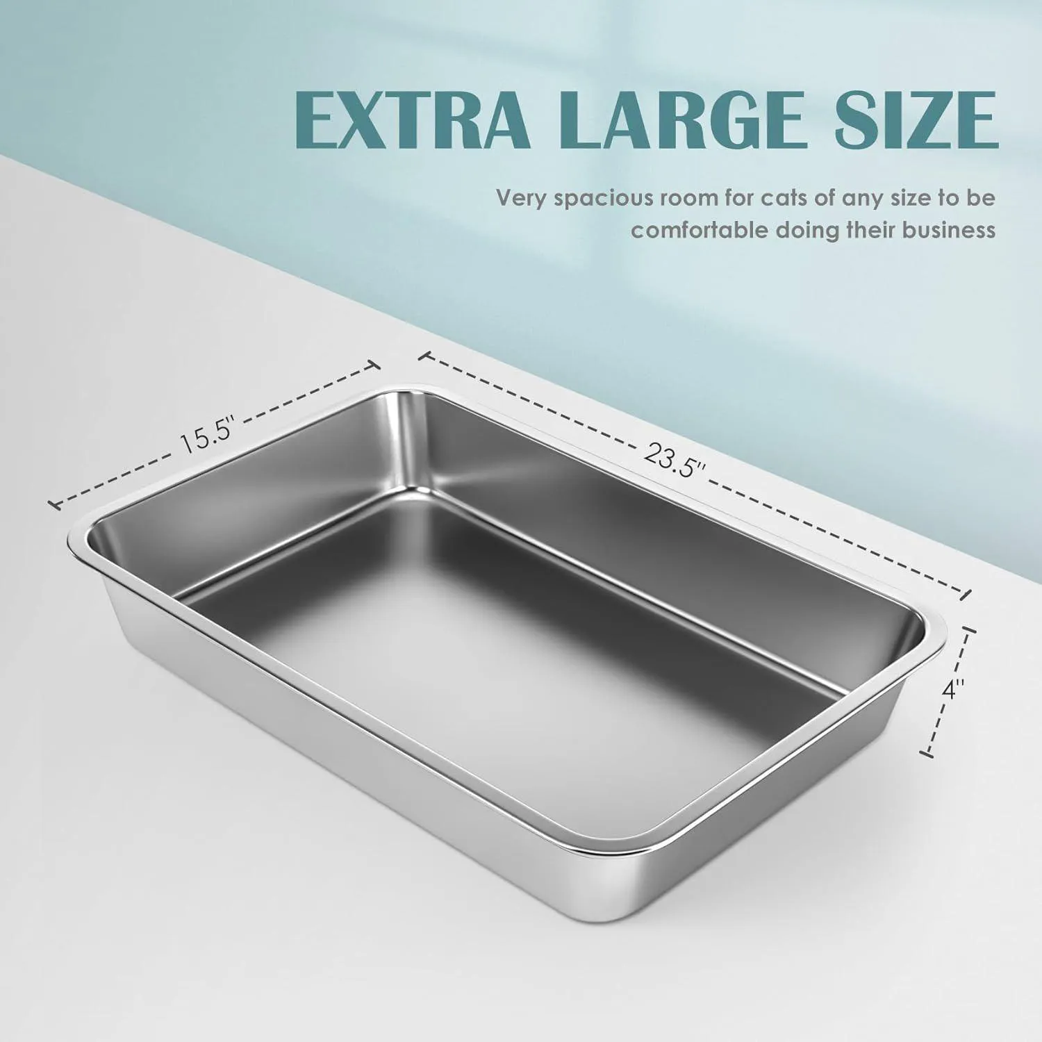 Caja De Arena De Acero Inoxidable Para Gatos Grande Antideslizante Fácil De Limpiar
