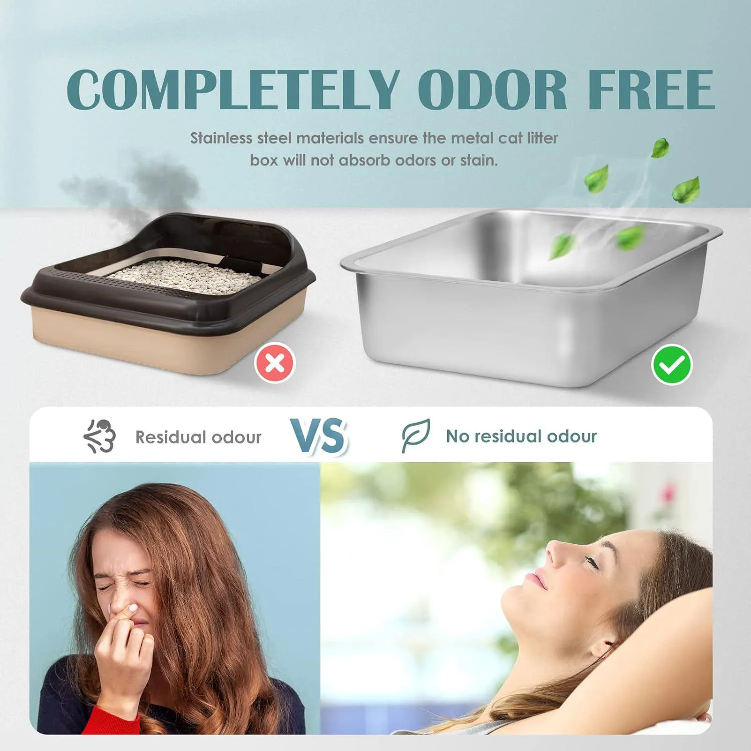 Caja De Arena De Acero Inoxidable Para Gatos Grande Antideslizante Fácil De Limpiar 5