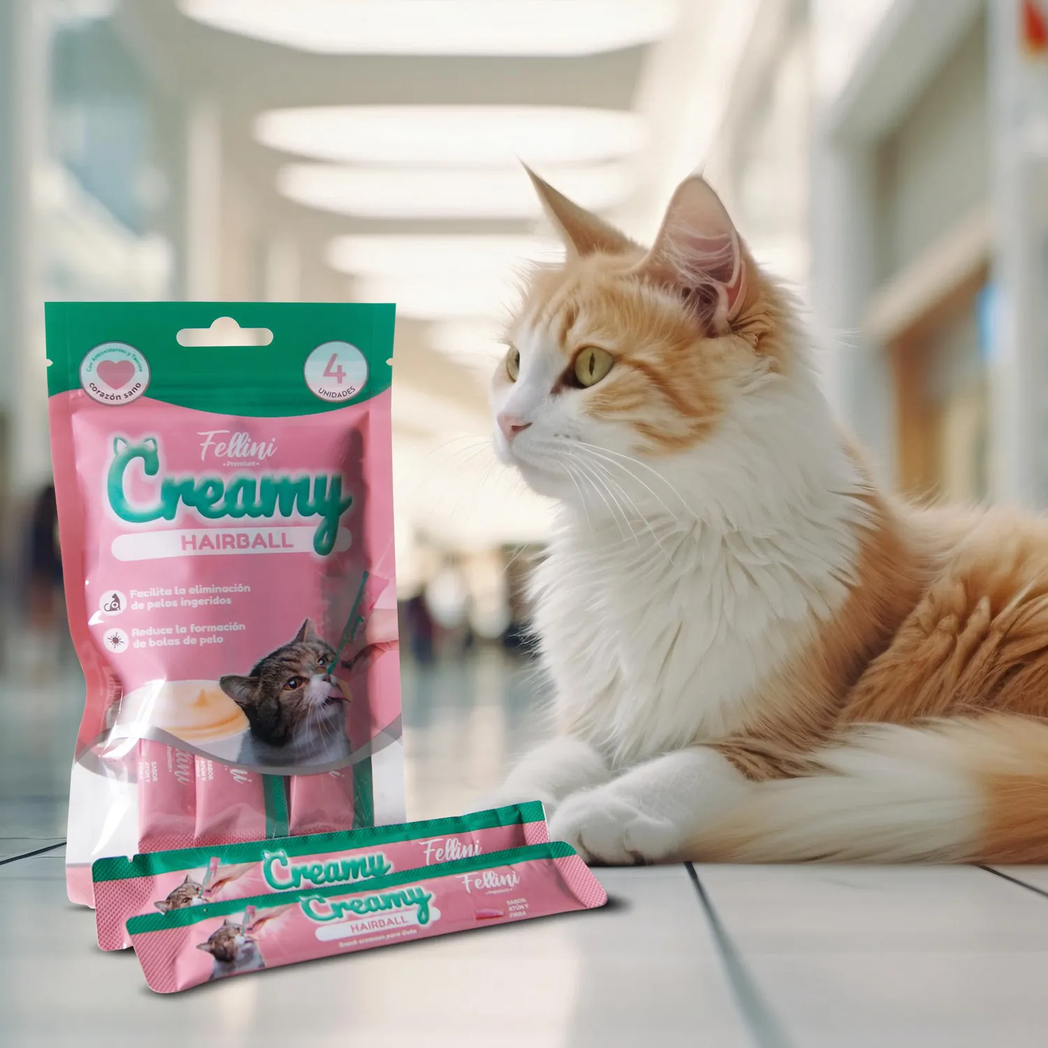 Snack Para Gato Húmedo Creamy Hairball X 4 Unidades 4