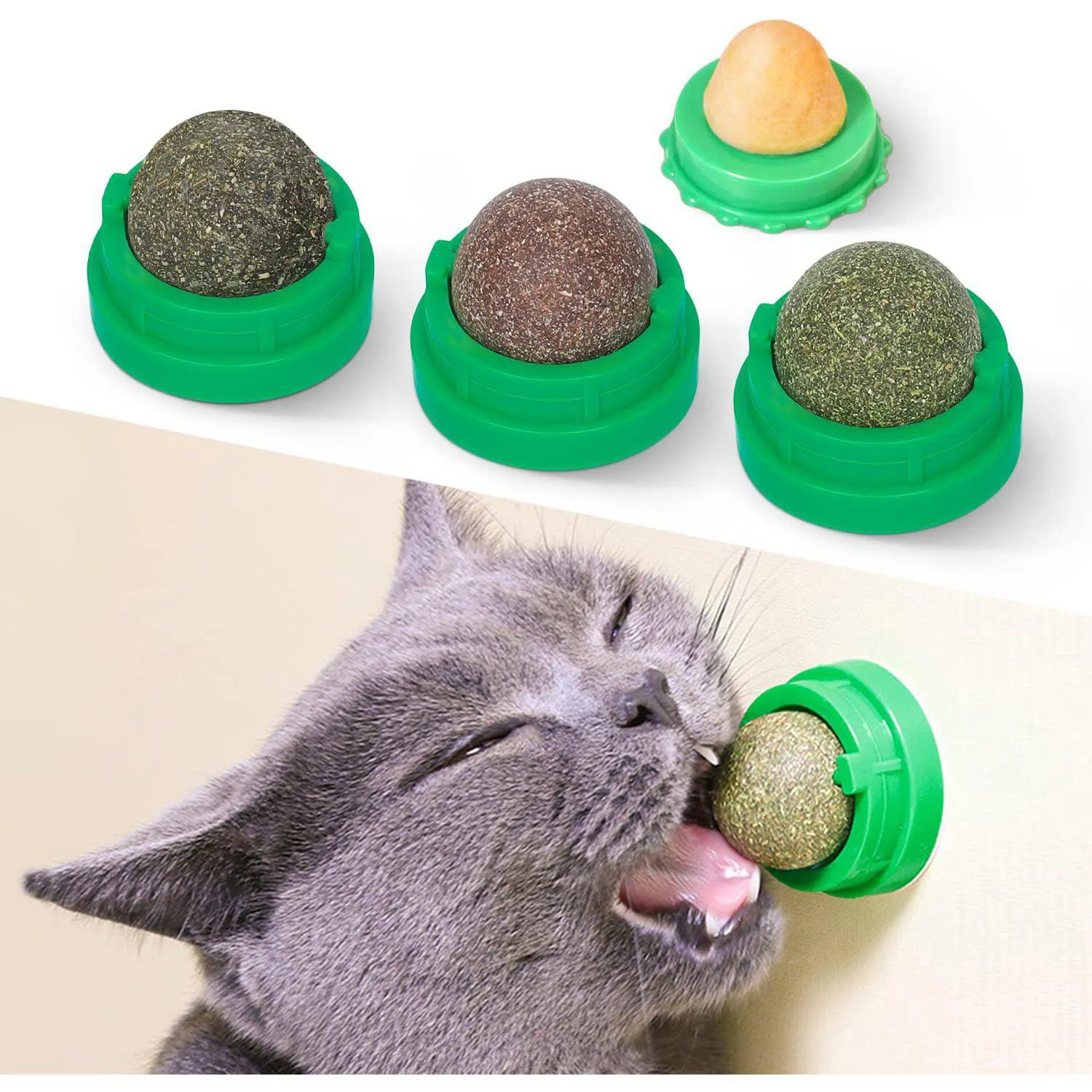 Pelotas De Hierba Gatera Para Gatos Con Adhesivo Giratorio Y Limpieza Dental