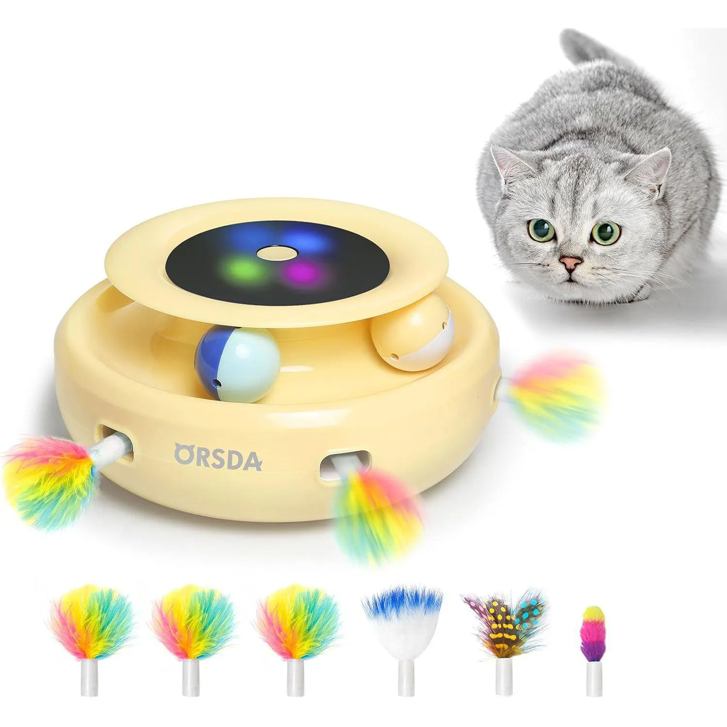 Juguete Interactivo ORSDA Para Gatos Con Plumas Velocidad Ajustable Y Doble Fuente De Energía