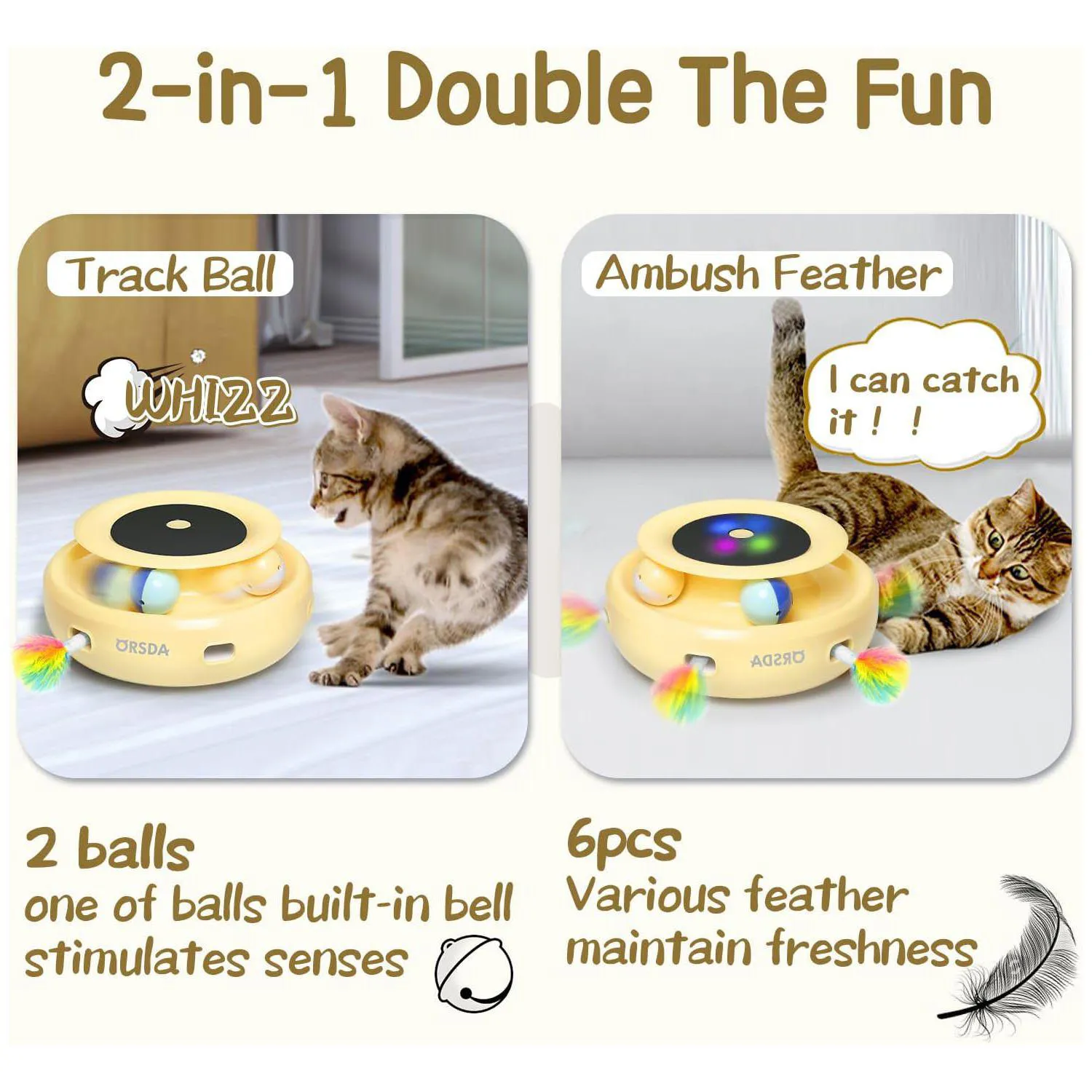 Juguete Interactivo ORSDA Para Gatos Con Plumas Velocidad Ajustable Y Doble Fuente De Energía