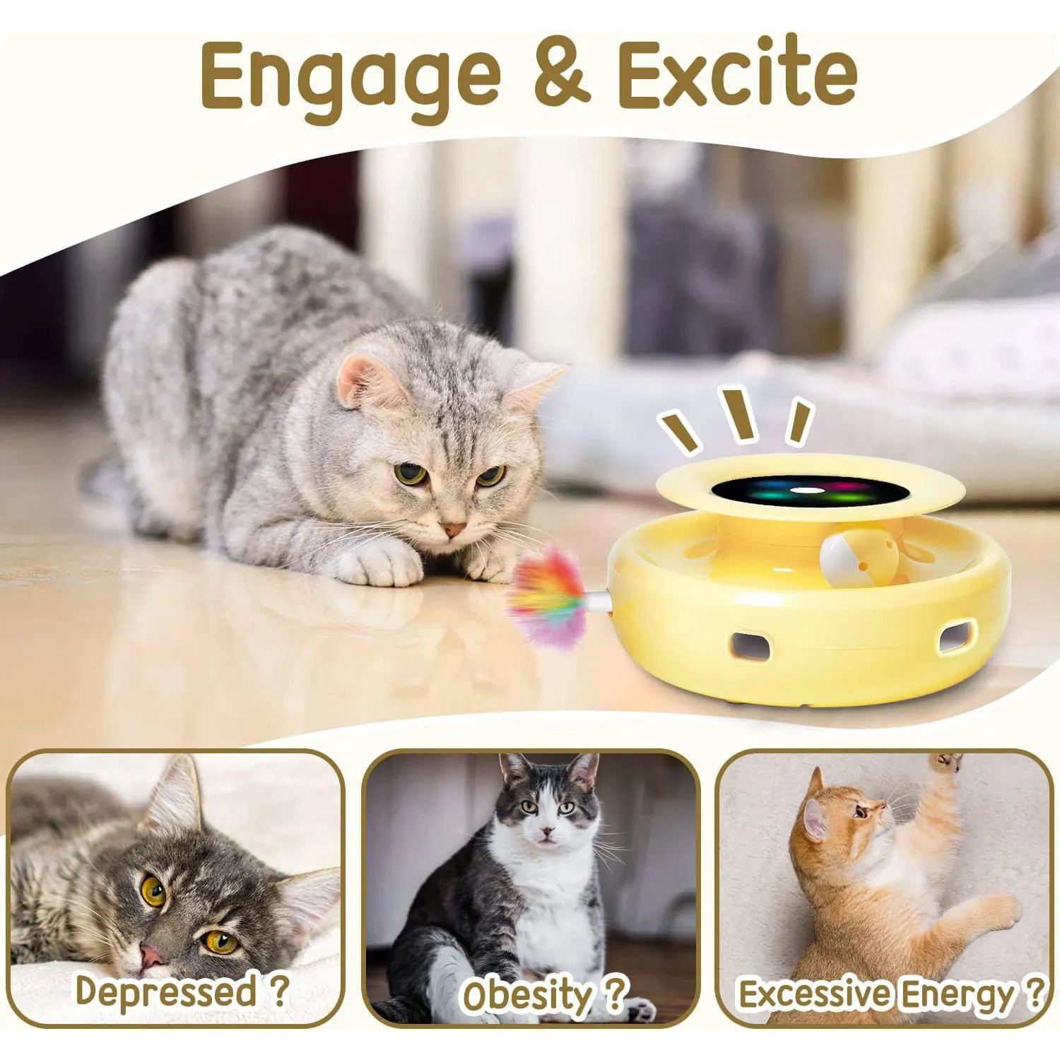 Juguete Interactivo ORSDA Para Gatos Con Plumas Velocidad Ajustable Y Doble Fuente De Energía 4