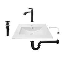 Combo Placa Lavamanos Blanco 60x40 + Griferia Agua Fria Negro + Acople + Push + Sifon Rigido C604