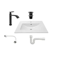 Combo Lavamanos Placa Blanco 60x40 cm + Grifería + Acople + Push + Sifón