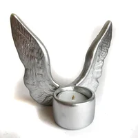 Portavela Alas De Ángel Plateadas + 5 Velas