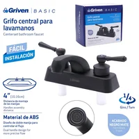 Grifería Para Lavamanos Abs Palanca-Roma 4" Negra 1/4" Cierre Consumo 5.7 l/min