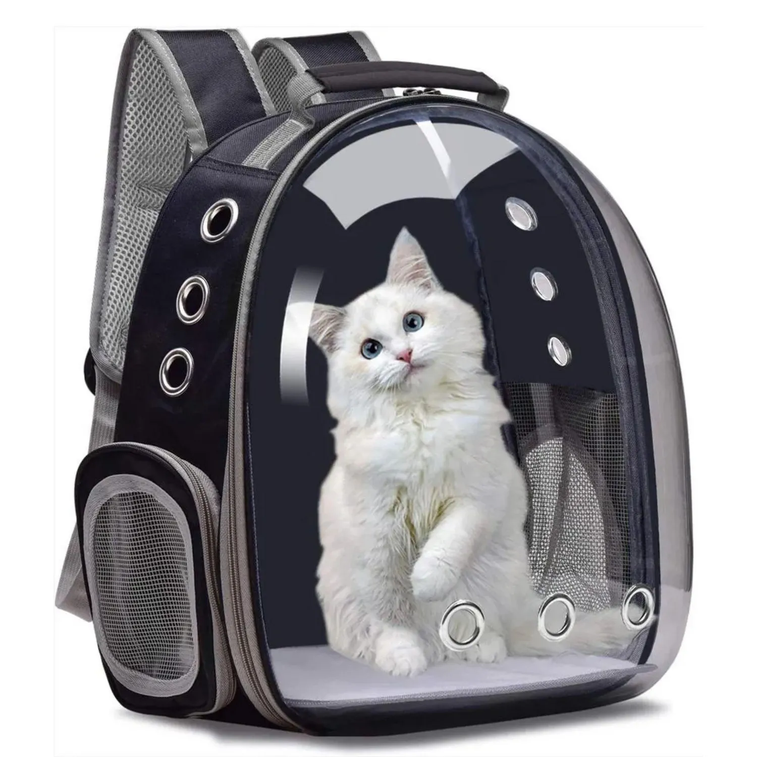 Mochila Transportadora Mascotas Cápsula Burbuja Perro Gato Negro