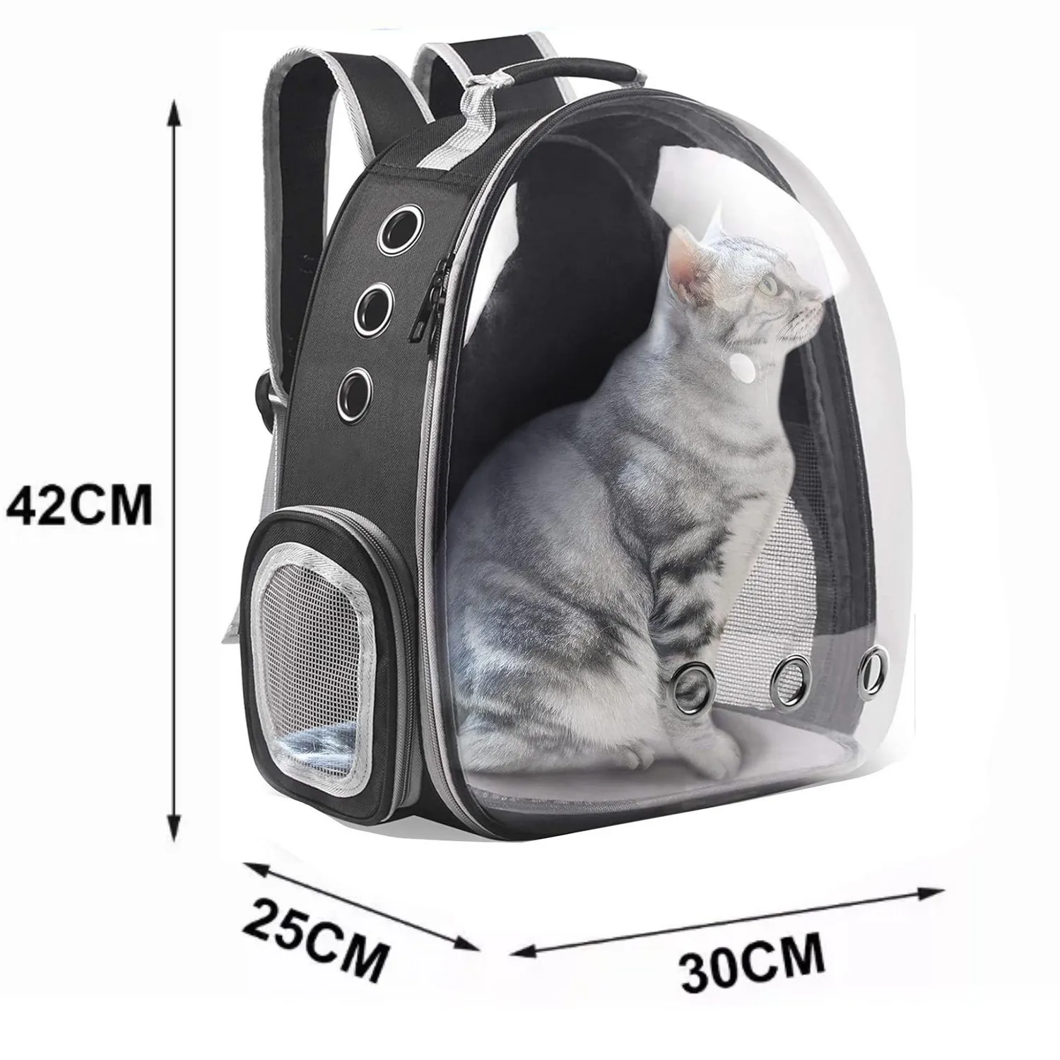 Mochila Transportadora Mascotas Cápsula Burbuja Perro Gato Negro 3