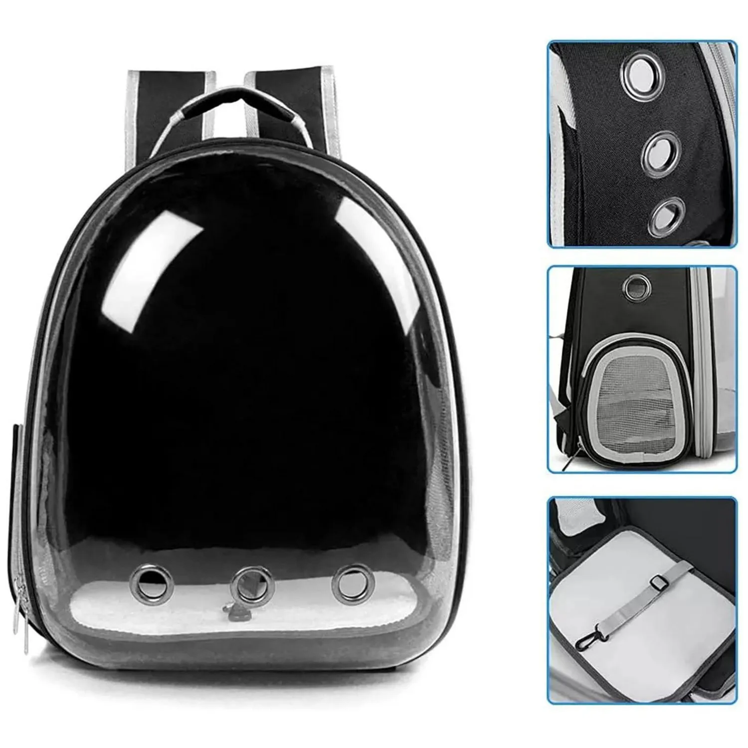 Mochila Transportadora Mascotas Cápsula Burbuja Perro Gato Negro 5