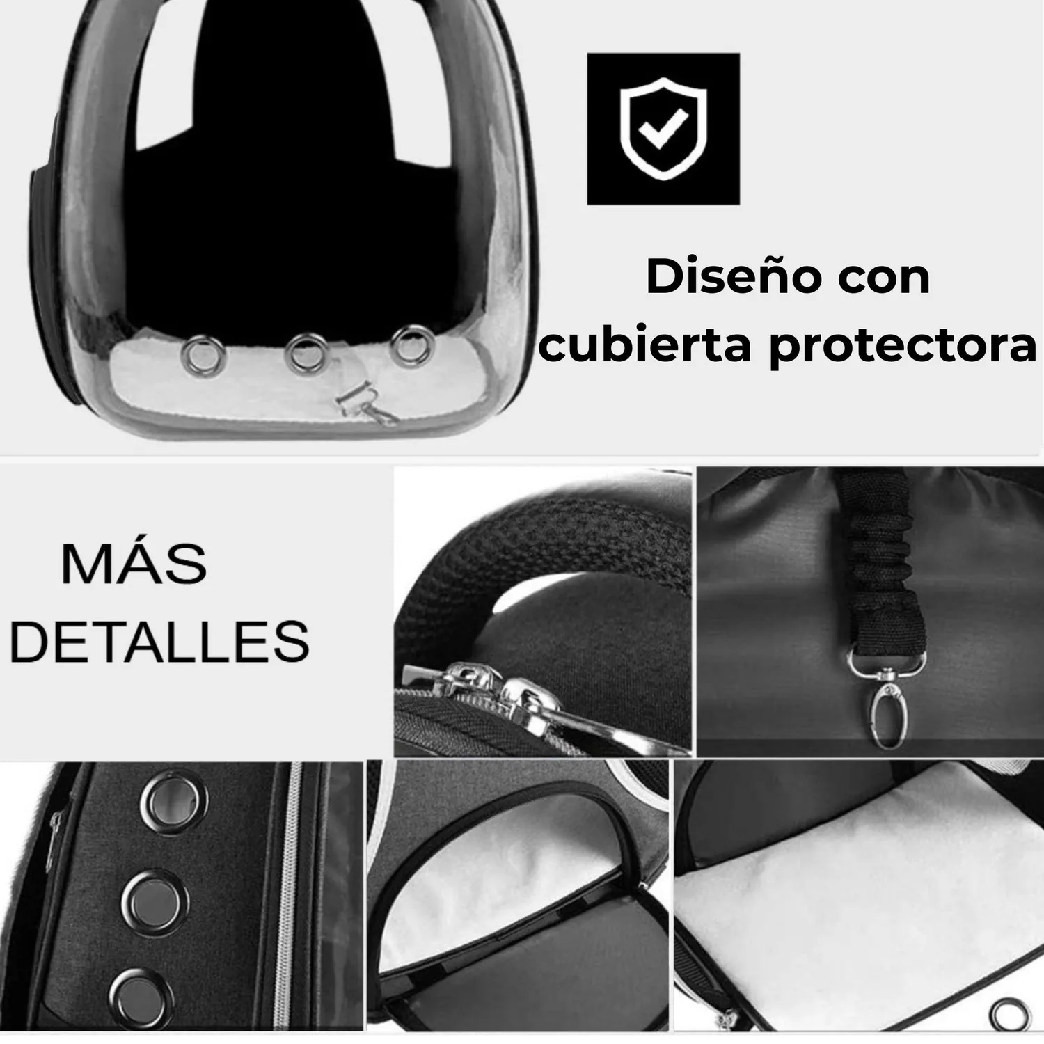 Mochila Transportadora Mascotas Cápsula Burbuja Perro Gato Negro 6