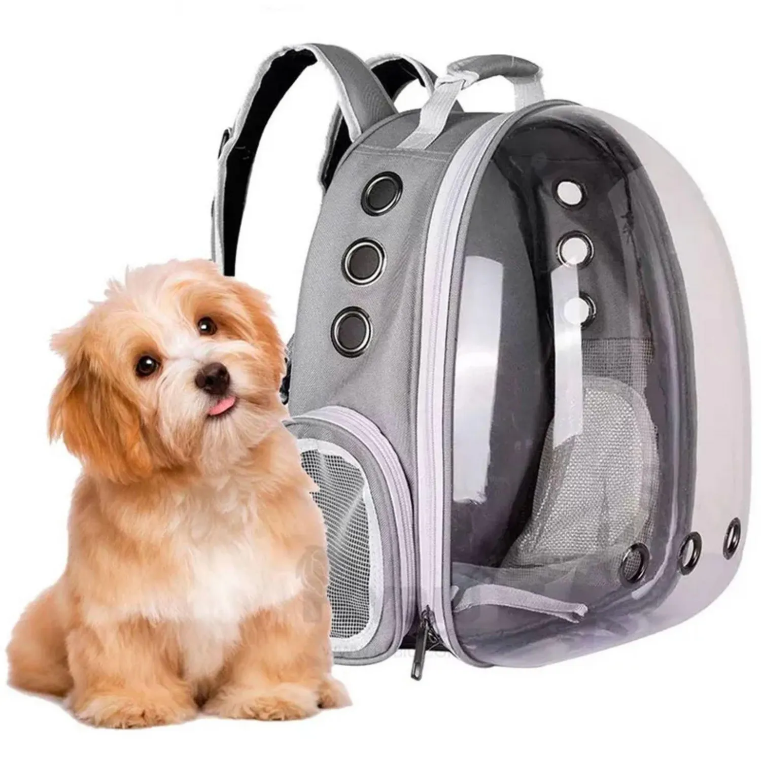Mochila Transportadora Mascotas Cápsula Burbuja Perro Gato Gris