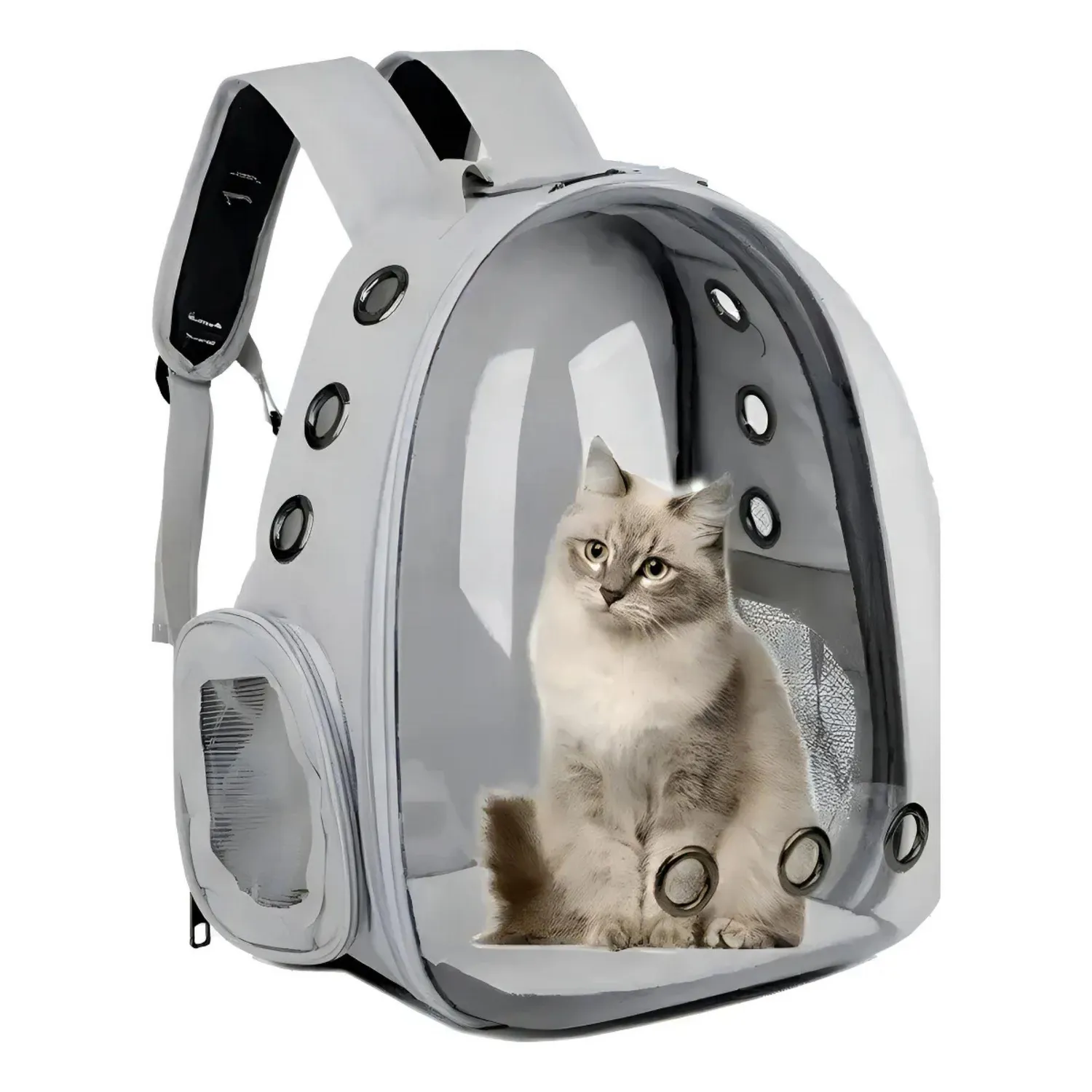 Mochila Transportadora Mascotas Cápsula Burbuja Perro Gato Gris 4