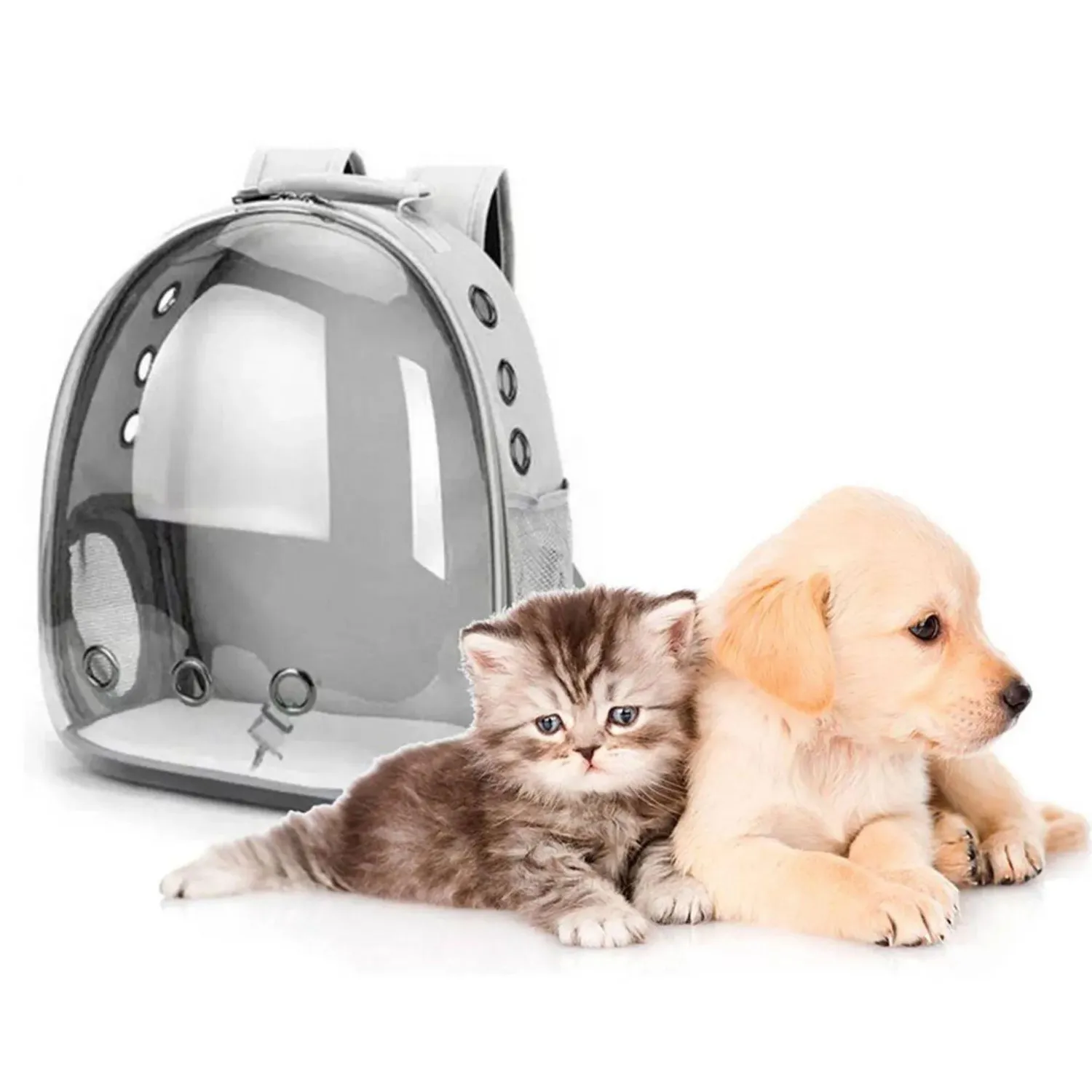 Mochila Transportadora Mascotas Cápsula Burbuja Perro Gato Gris 6