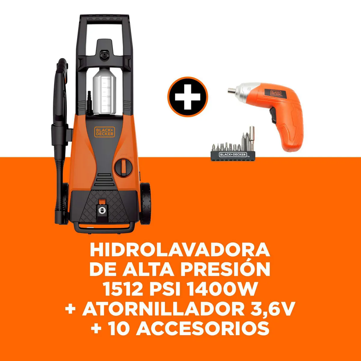 BLACK+DECKER - Hidrolavadora 1512Psi + Atornillador 3.6 B+D