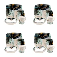 Vajilla Melamina Aster Blanca con Pinceladas Set X 4 Unidades