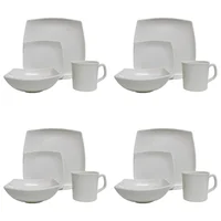 Vajilla Melamina Aster Blanca Cuadrada 16 Piezas 4 Puestos Set X 4 Unidades
